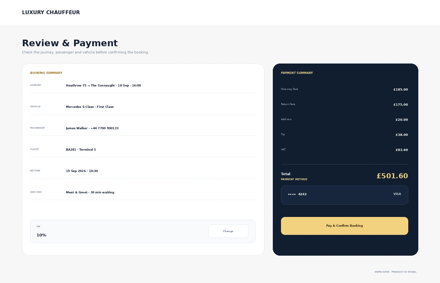 Chauffeur booking engine review and payment